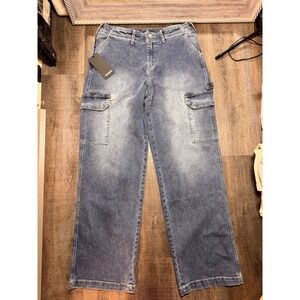 True Religion Womens Baggy Cargo SN Straight Carpenter Jeans Medium Wash 29 NEW